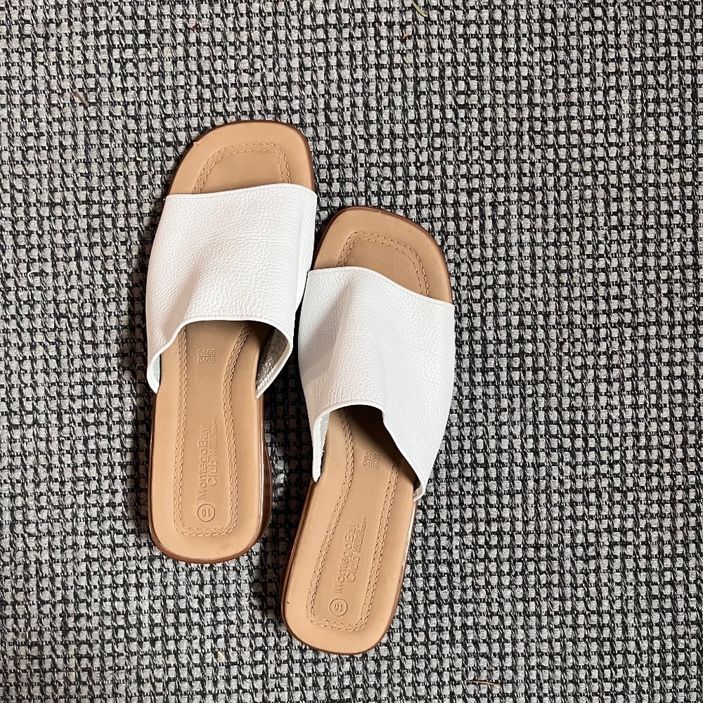 Montego Bay Club Leather Collections White Strap Sandals Slides Loafers